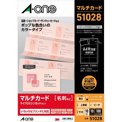 エーワン 51028 プリンタ兼用 カラータイプ A4 10面 名刺サイズ