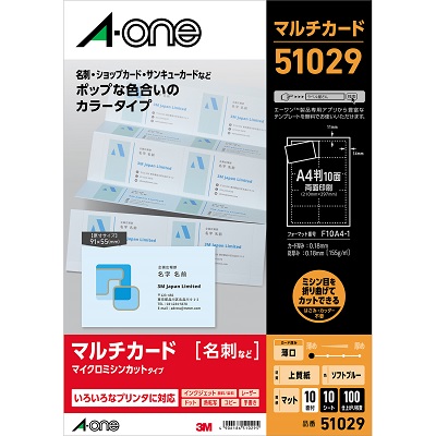 エーワン 51029 プリンタ兼用カラータイプ A4 10面 名刺サイズ