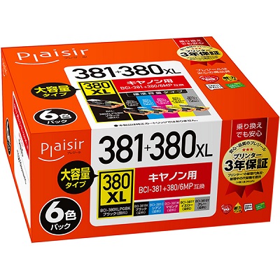 Plaisir PLE-C381-6P インク マルチパック 汎用品 PLE-C381(BK/C/M/Y/GY)+PLE-C380XLB