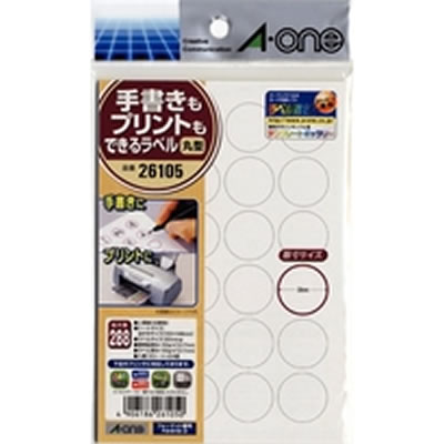 エーワン 26105 手書きもプリントもできるラベル 丸型24面