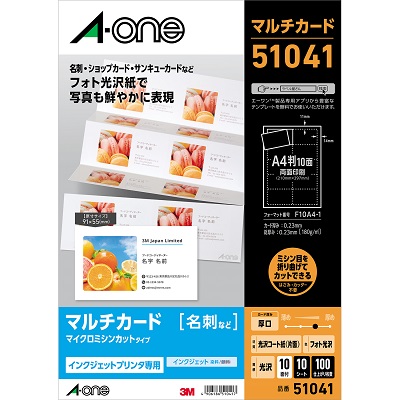 エーワン 51041 マルチカード 名刺サイズ フォト光沢タイプ